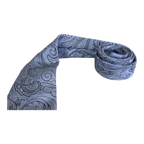 CANALI 100% Silk Paisley Tie Made in Italy Silver Blue Luxury Necktie Designer - Picture 3 of 9